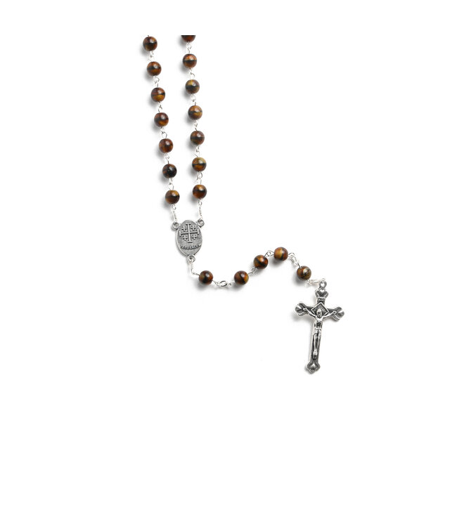 Brown Rosary with Jerusalem Cross