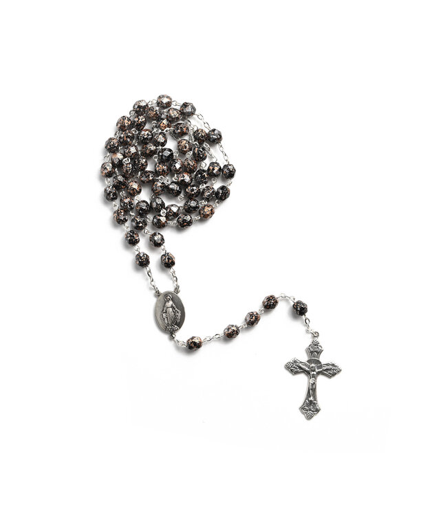 Black Marbled Copper Granite-Look Rosary with the Miraculous Medal