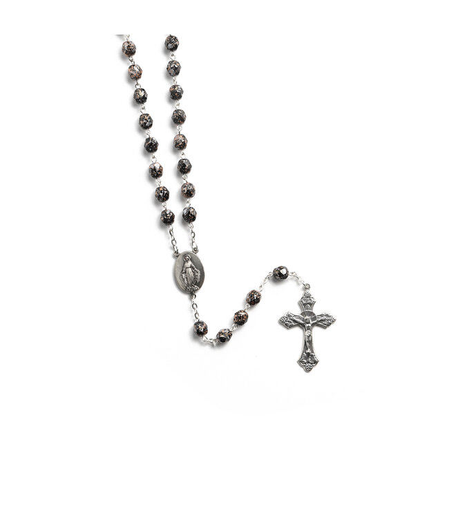 Black Marbled Copper Granite-Look Rosary with the Miraculous Medal