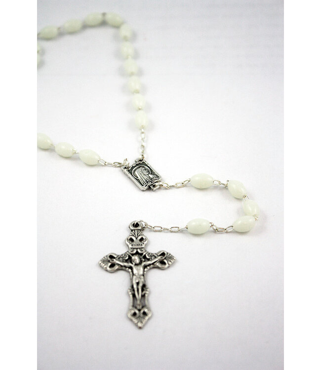 Rosary with oval glow-in-the-dark beads