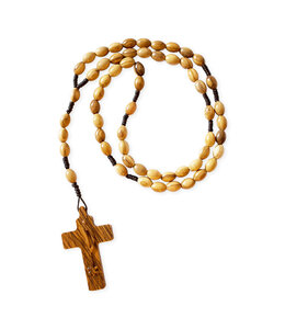 Chapelet en bois d'olivier avec croix inscription Chi-Rho