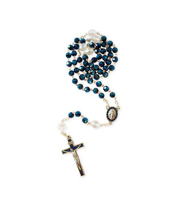 Chapelet crystal bleu pétrole et clair Miraculeuse
