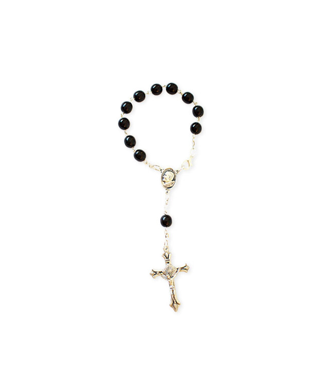 Black decade rosary, cross, and medal of John Paul II