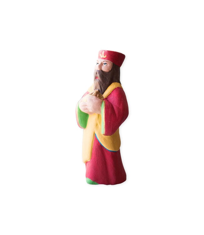 Les Santons de Charlevoix Terracotta Wise Man figurine wearing red garment