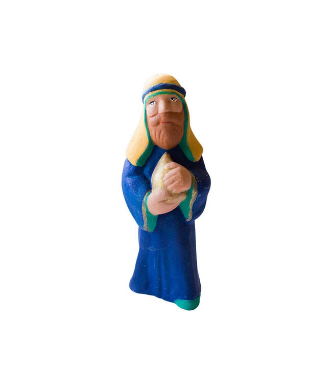 Les Santons de Charlevoix Santon Mage en terre cuite avec vêtement bleu
