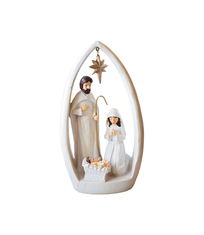 Nativité  blanche avec arc en ogive étoilé et rehauts dorés