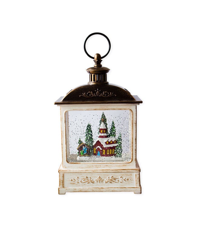 Boule d'eau, lanterne avec église et étable, lumière LED