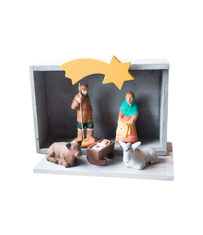 Les Santons de Charlevoix Crèche santon québécoise, boîte avec cinq personnages et étoile