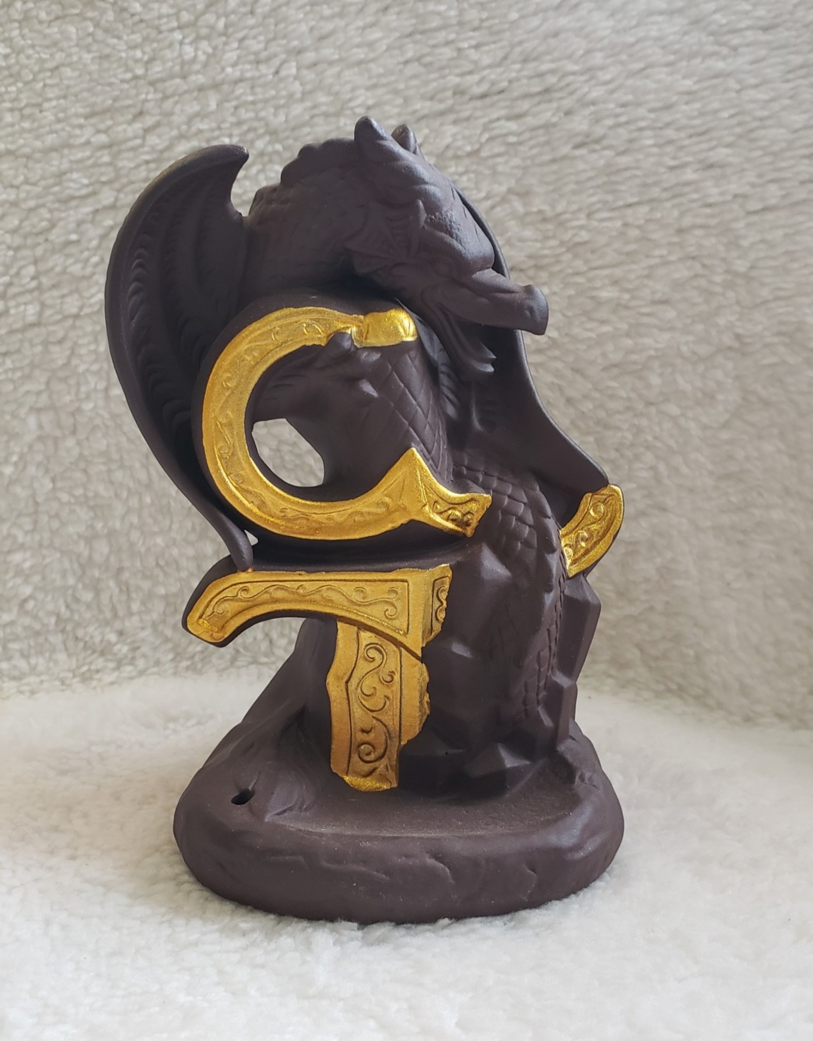 Terracotta Backflow Incense Burner - Dragon on Golden Sword