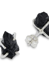 Culture Spot SS Raw Cut Stud Earrings | Black Tourmaline