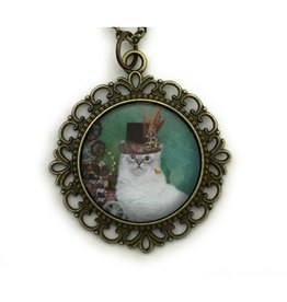 Fern & Filigree Steampunk White Cat Necklace