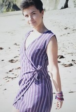 Striped Cotton Wrap Dress | Purple