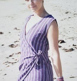 Striped Cotton Wrap Dress | Purple