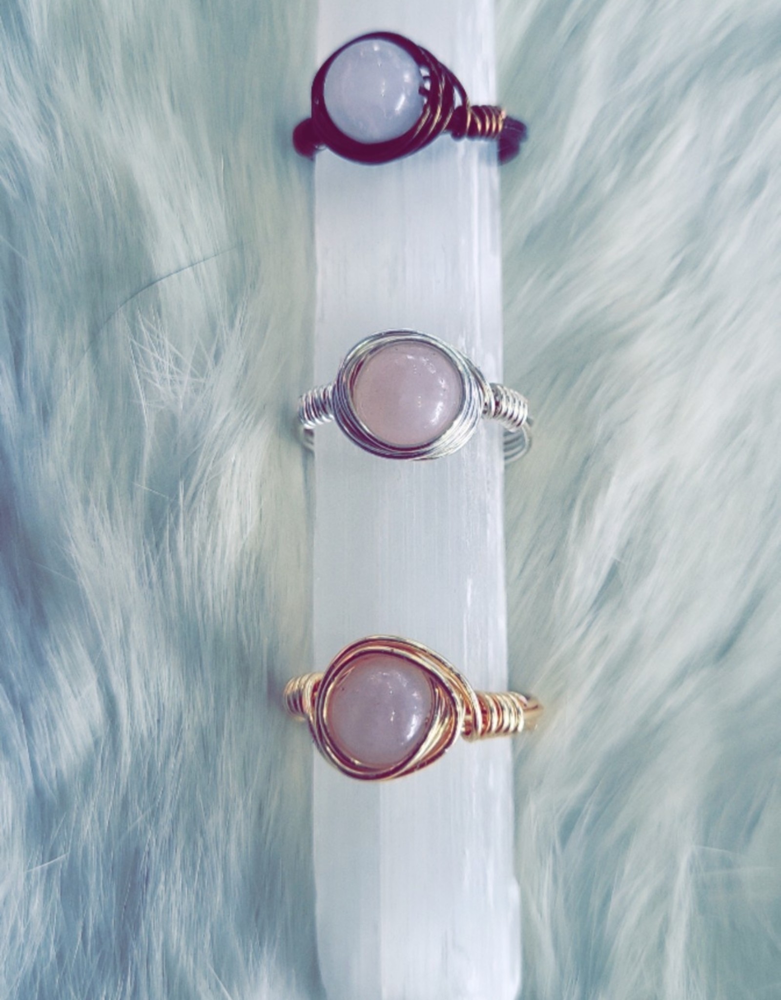 Angel Vaughan Assorted Rose Quartz Wire Wrapped Rings