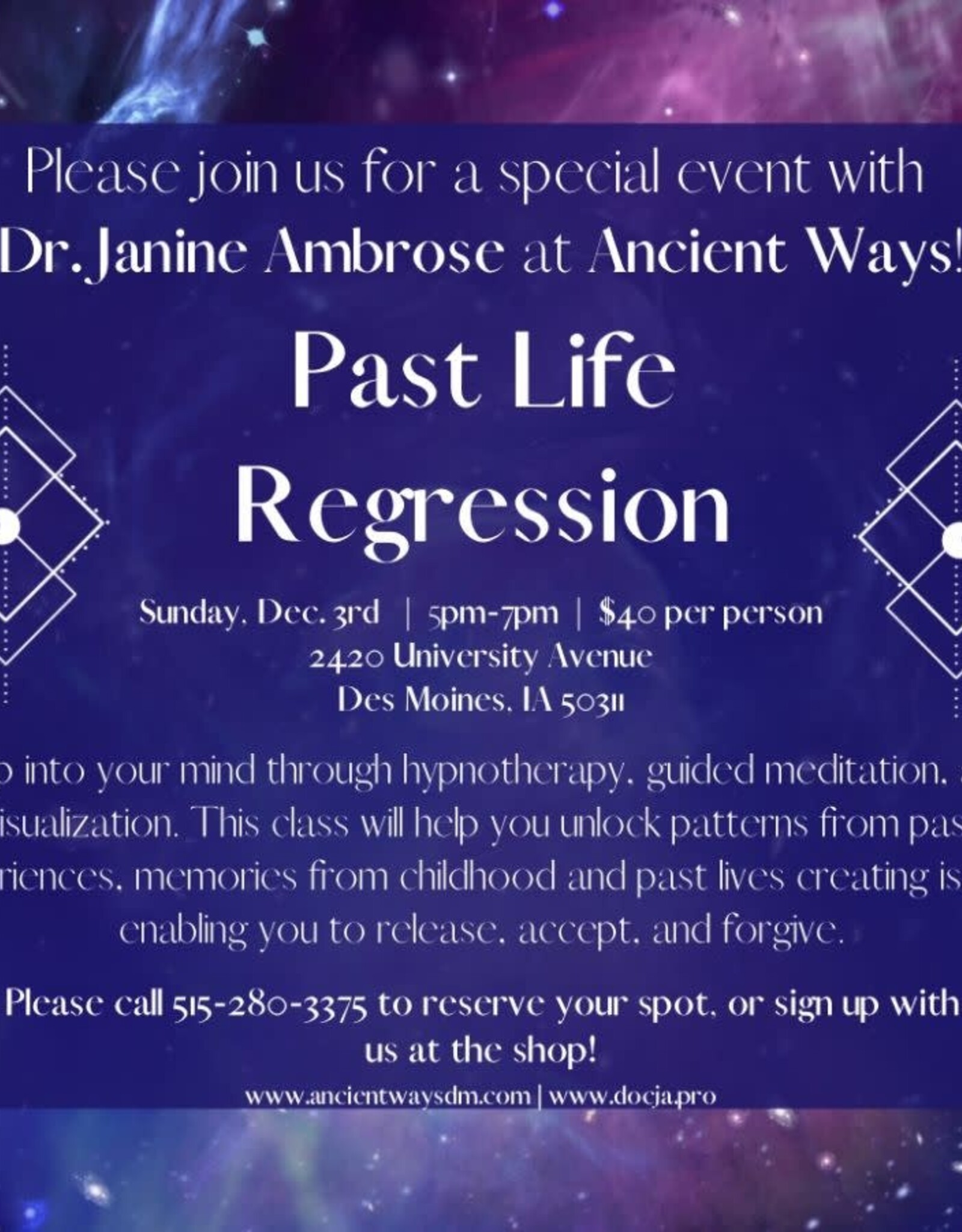 Janine Ambrose Past Life Regression Class - with Dr. Janine Ambrose
