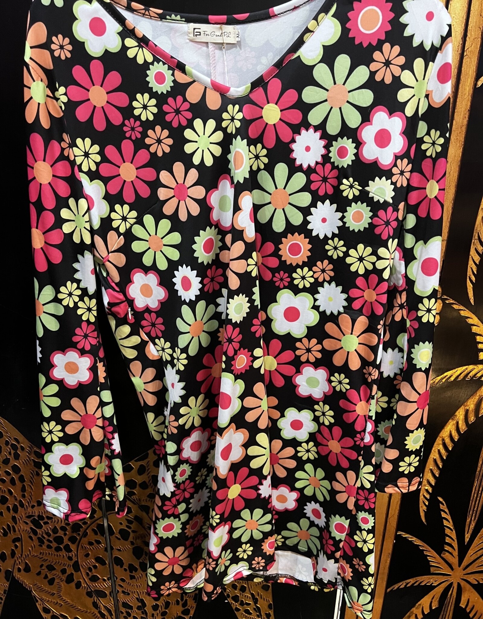 Pink & Neon Green Flower Dress - XL