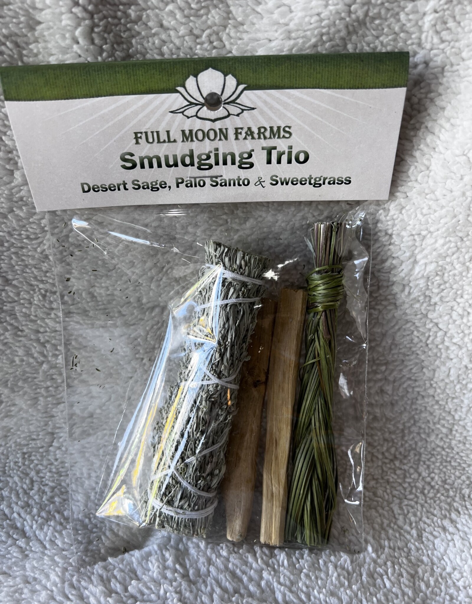 Full Moons Farms Smudging Trio | Desert Sage, Palo Santo, and Sweetgrass