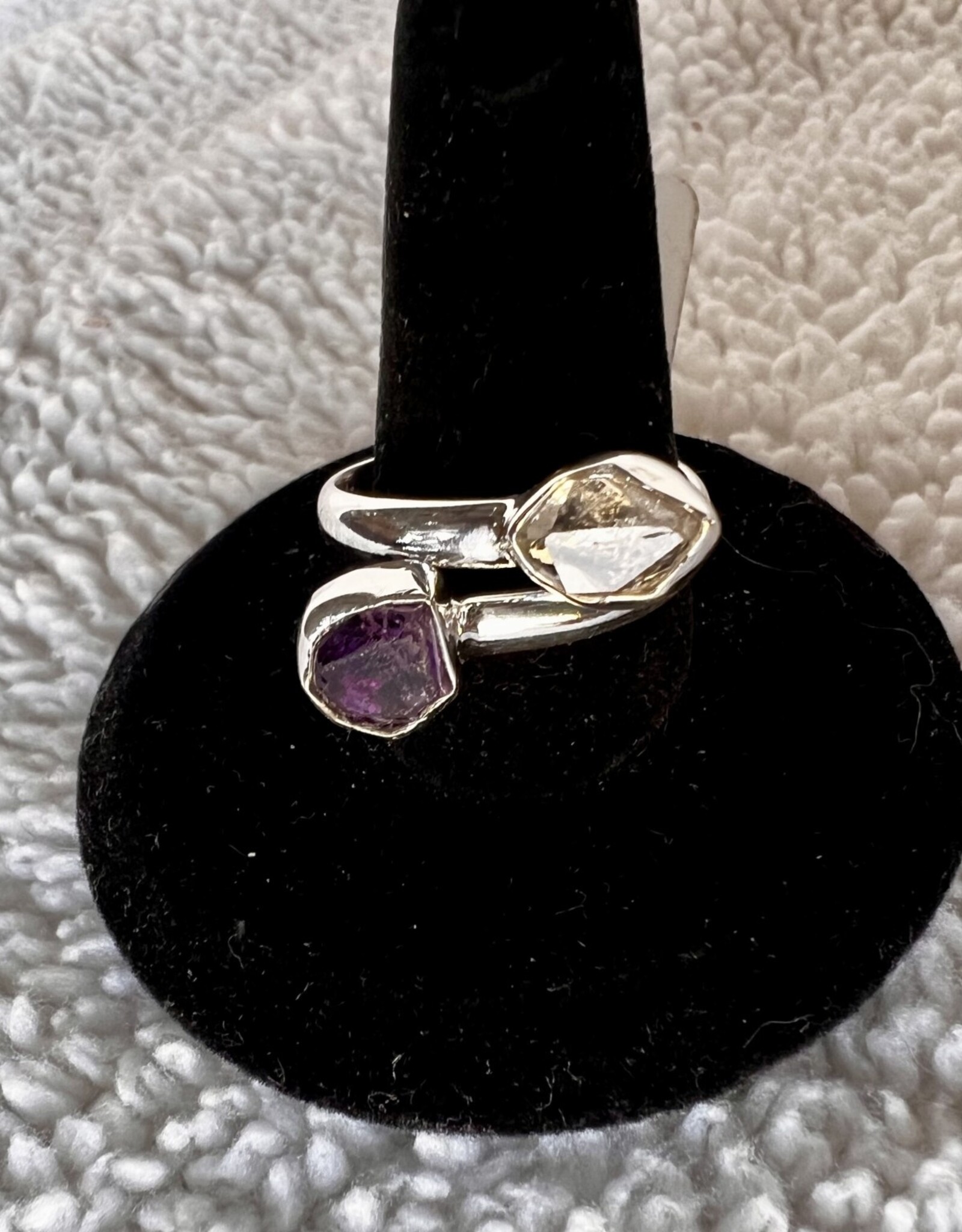 Amethyst and Herkimer Diamond Ring | Sterling Silver | Size 9