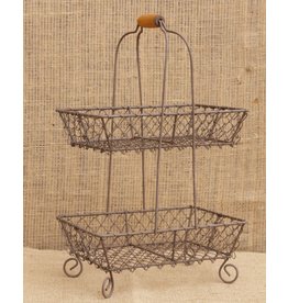 Mullberry Wire Two Tier Wood Handle Basket