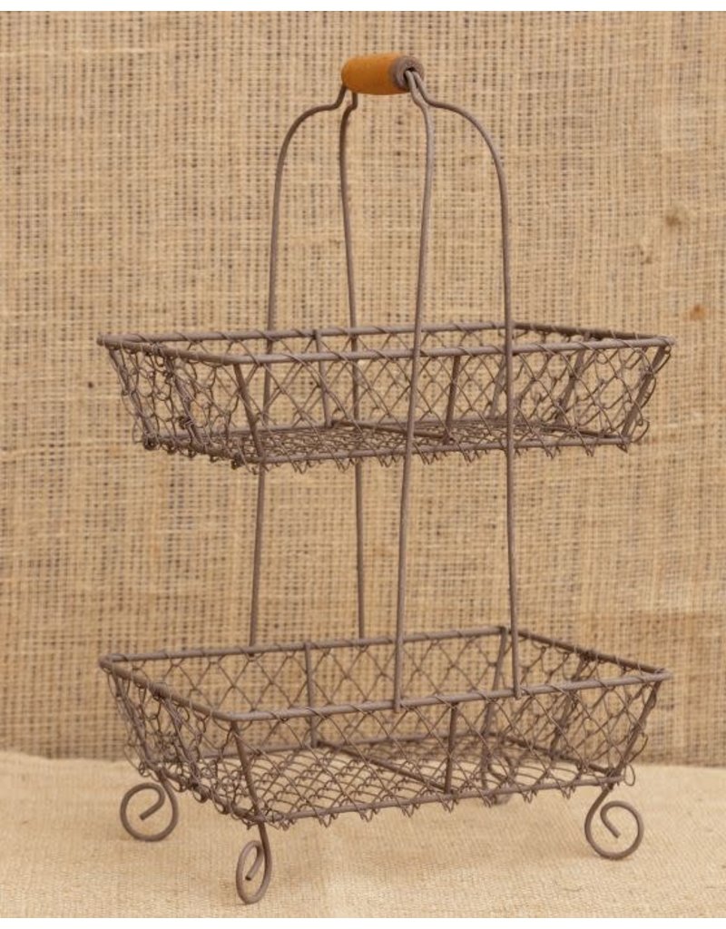 Mullberry Wire Two Tier Wood Handle Basket