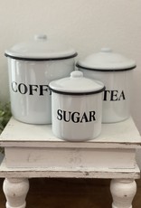 Mullberry White Labeled Enamelware Canisters