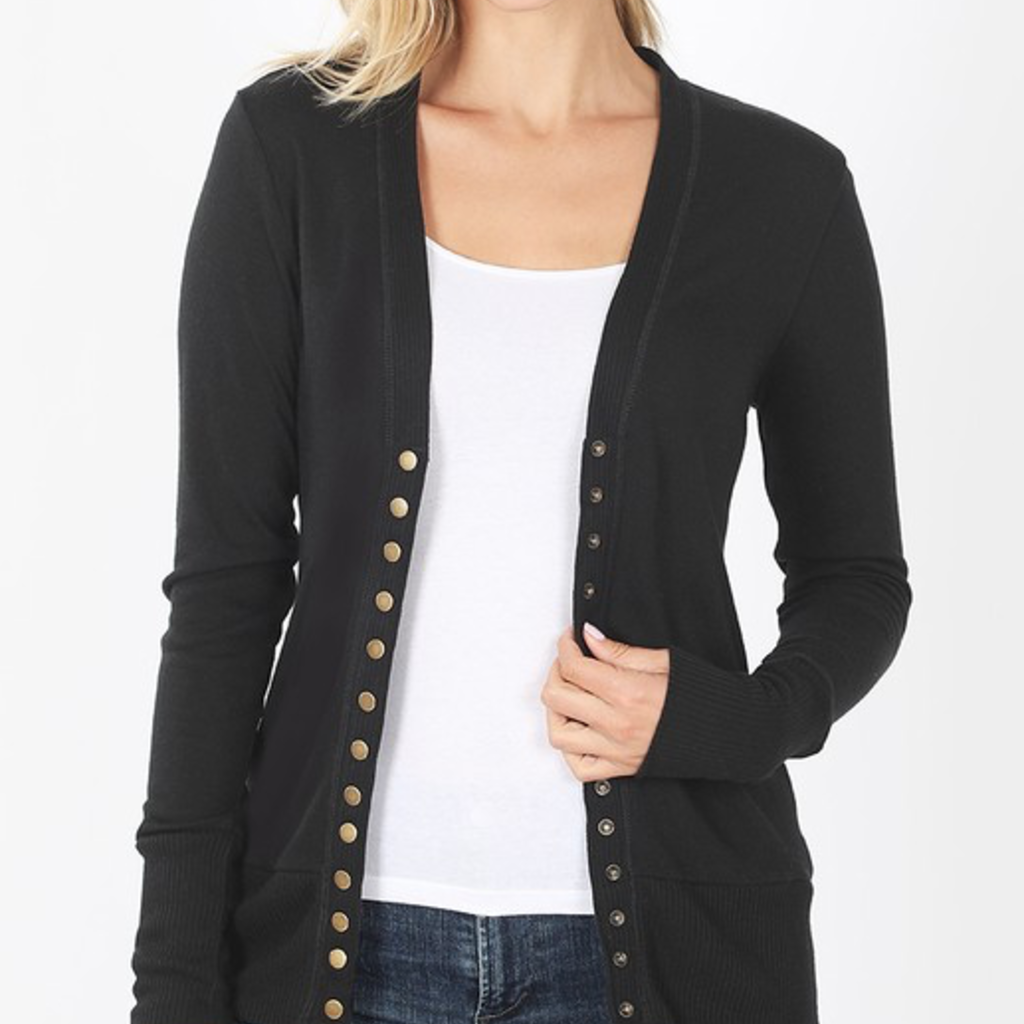 black snap cardigan