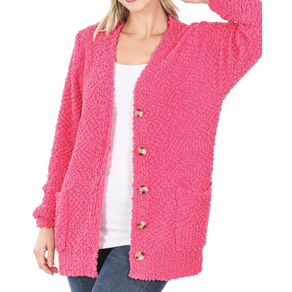 hot pink popcorn cardigan