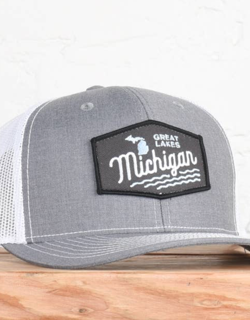 Classic State Michigan Great Lakes Grey White Snapback Hat