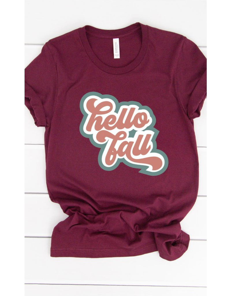 Bella Canvas Burgundy Hello Fall Retro Tee (S-3XL)