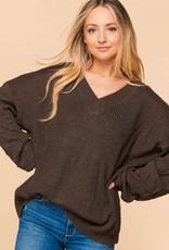 Haptics Charcoal Textured Pattern Sleeve Sweater (S-3XL)