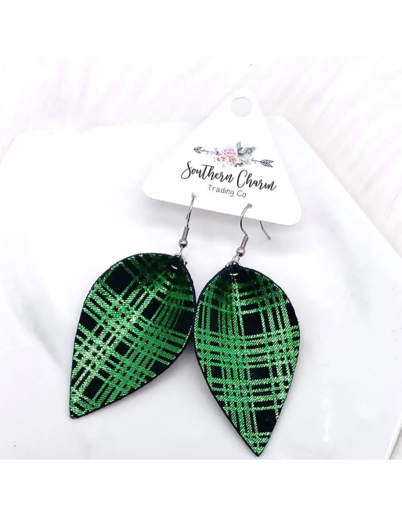 Southern Charm Trading Co Metallic Green Plaid Petal Earrings