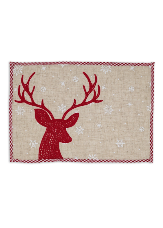 Design Imports Red Reindeer Embroidered Placemet