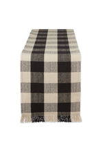 Design Imports Black Check Fringe Table Runner