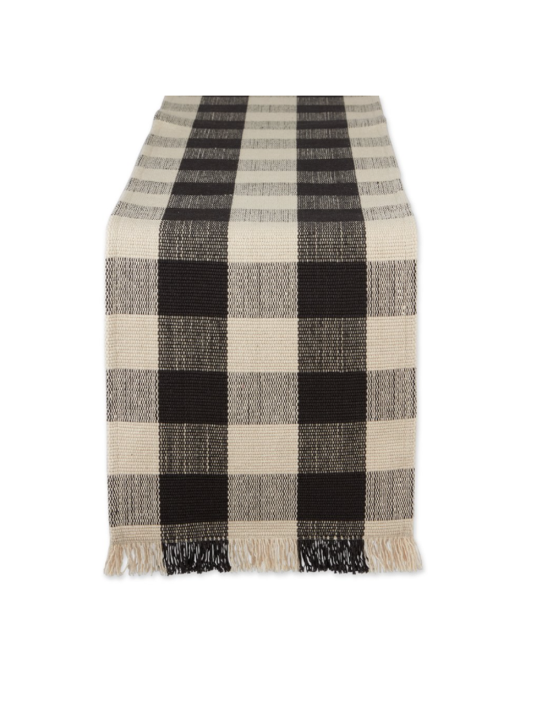 Design Imports Black Check Fringe Table Runner