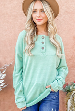 And the Why Mint Wood Button Long Sleeve Top (S-L)