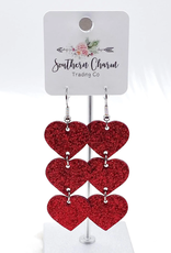 Southern Charm Trading Co Red Glitter Heart Drop Earrings