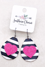 Southern Charm Trading Co Hot Pink Heart Stripe Cork Earrings