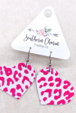 Southern Charm Trading Co Hot Pink Raised Leopard Heart Earrings