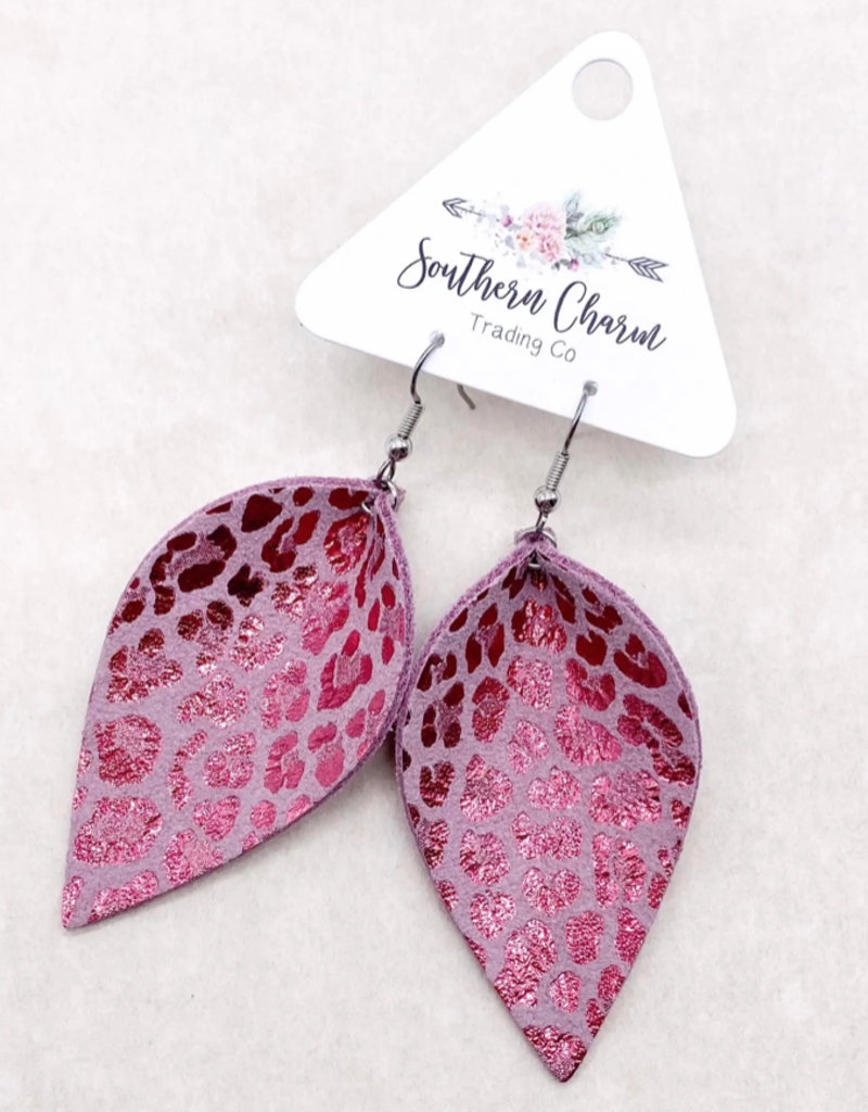 Southern Charm Trading Co Pink Leopard Shimmer Petal Earrings