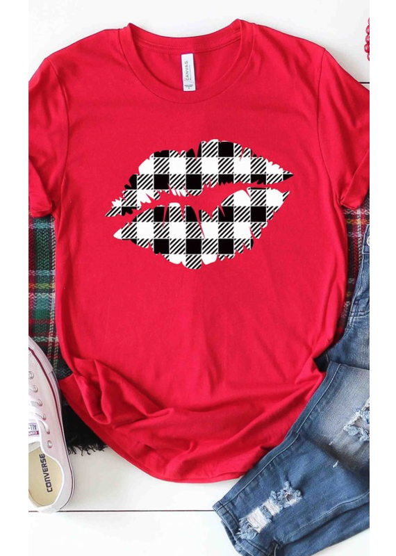 Bella Canvas Red Buffalo Plaid Lips Tee (3XL Only)
