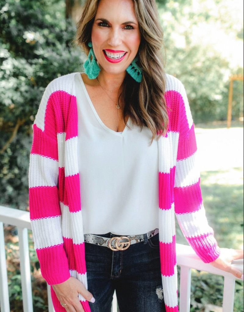 shocking pink cardigan
