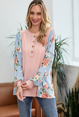Lovely Melody Pink & Blue Floral French Terry Top (S-XL)