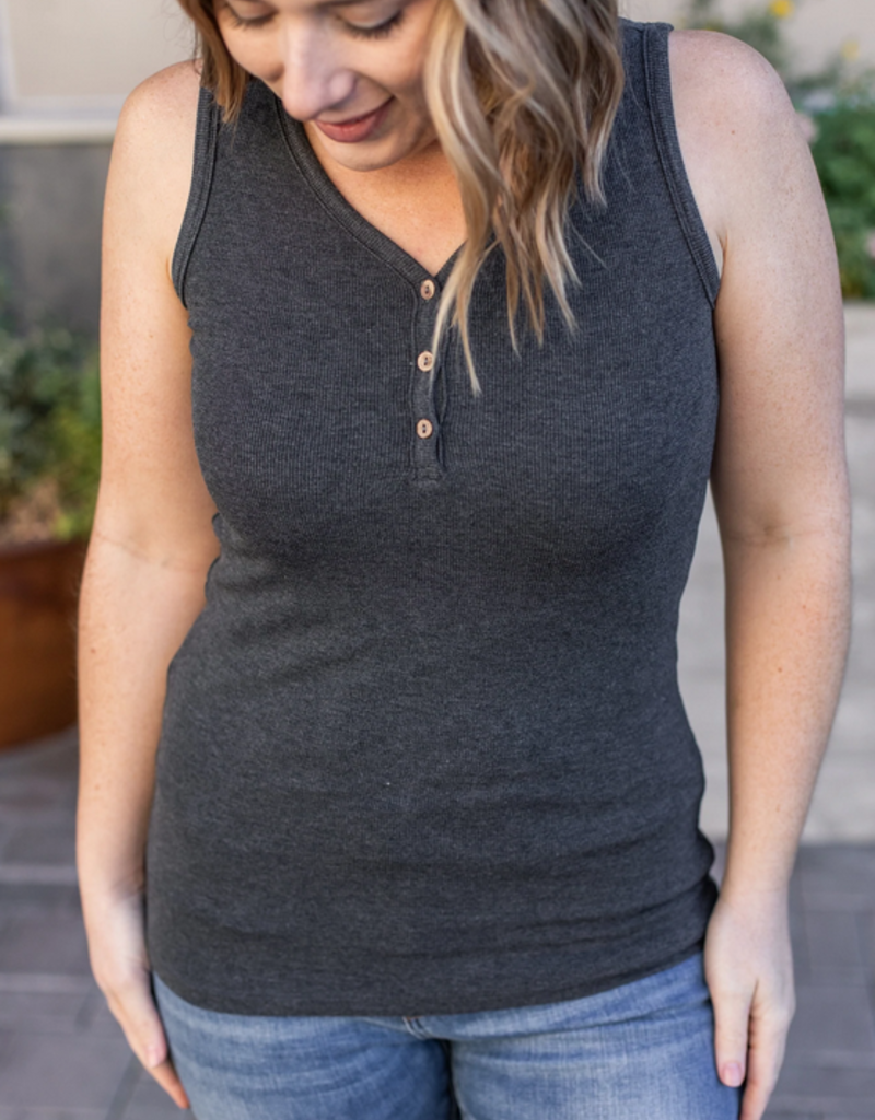 Michelle Mae MM Charcoal Addison Henley Tank (S-3XL)