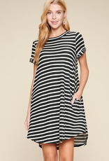 Emerald Collection Black Striped French Terry Swing Dress (S-3XL)