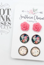 Southern Charm Trading Co Pink Summer Floral Earring Set
