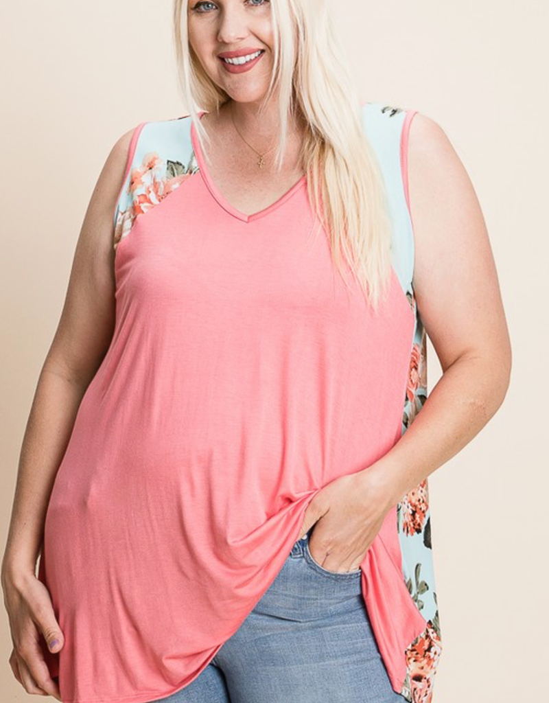 Lovely Melody Coral & Teal Floral Back Tank (S-3XL)