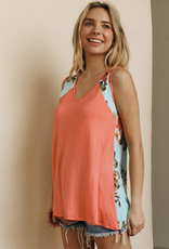 Lovely Melody Coral & Teal Floral Back Tank (S-3XL)