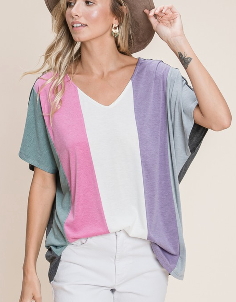 Emerald Collection Striped Color Block Relaxed Top (S-L)