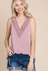 Emerald Collection Pink Lace Neckline Tank (S-3XL)