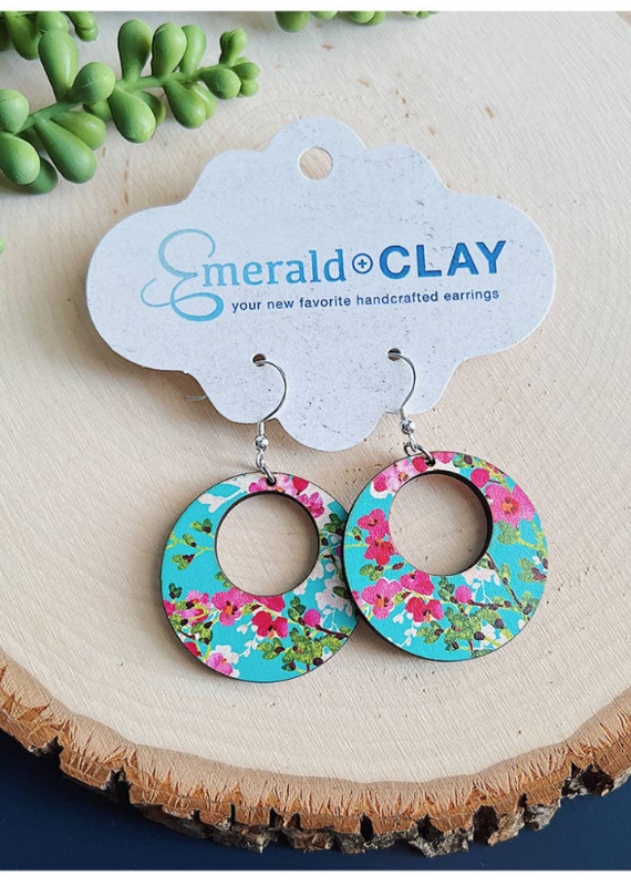 Emerald + Clay Emerald + Clay Floral Teal Wood Earrings